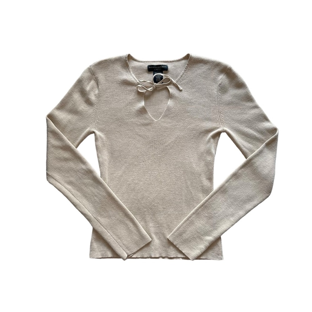 Silk Banana Republic Long Sleeve Small Shirt Keyhole Blouse Top Tan Beige